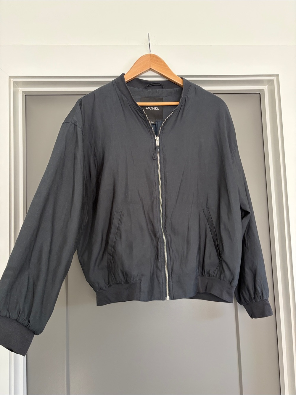 Monki Navy Bomber Jacket with Silver Zipper